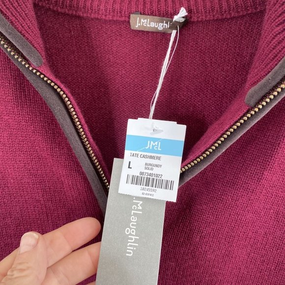 J. McLaughlin L Tate Cashmere Sweater Burgundy 1/4 Zip Knit Men Holiday $495 - Picture 4 of 9
